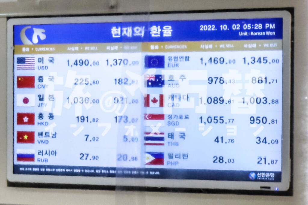 韓国の両替レートの例