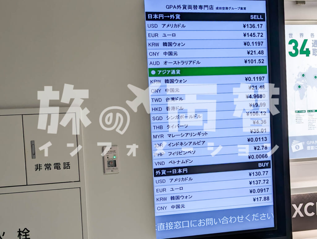 日本の両替レートの例